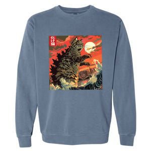 Catzilla Attacking Japan Funny Cute Cat Anime Style Garment-Dyed Sweatshirt