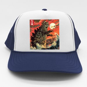 Catzilla Attacking Japan Funny Cute Cat Anime Style Trucker Hat