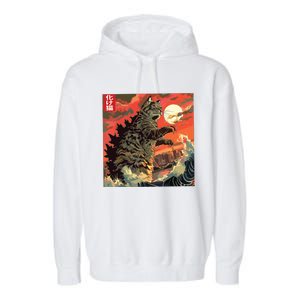 Catzilla Attacking Japan Funny Cute Cat Anime Style Garment-Dyed Fleece Hoodie