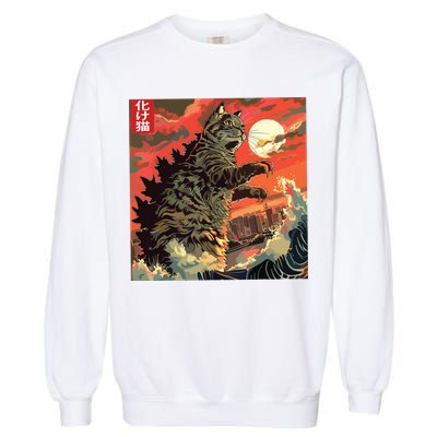Catzilla Attacking Japan Funny Cute Cat Anime Style Garment-Dyed Sweatshirt