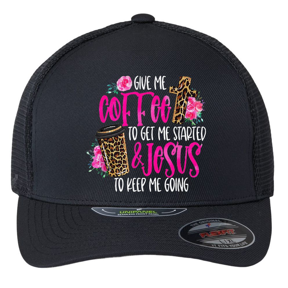 Coffee And Jesus  Womens Misses Unisex Plus Size Teacher Flexfit Unipanel Trucker Cap