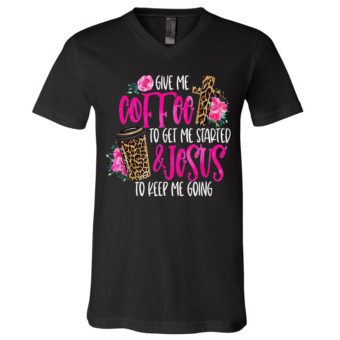 Coffee And Jesus  Womens Misses Unisex Plus Size Teacher V-Neck T-Shirt