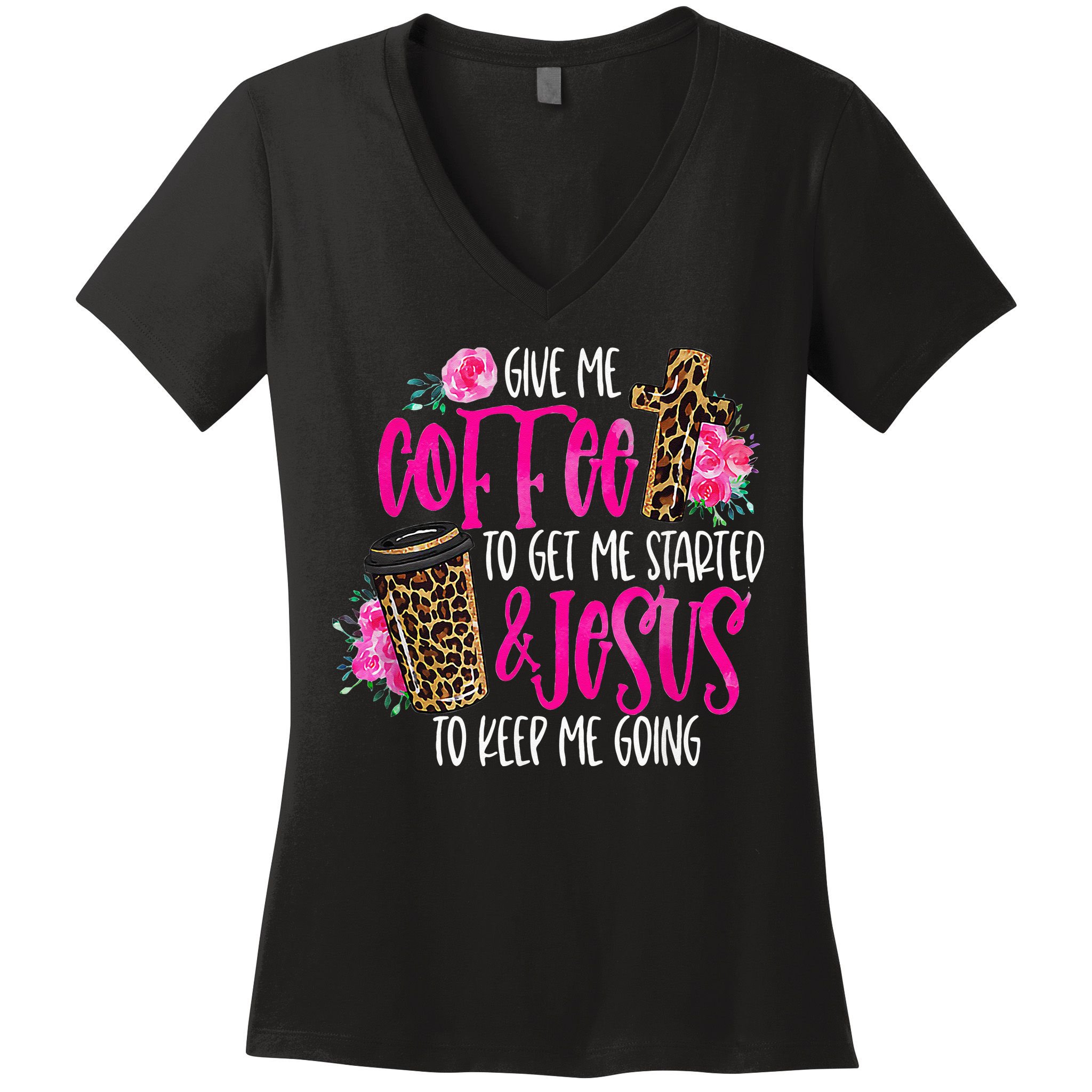 Coffee And Jesus  Womens Misses Unisex Plus Size Teacher Women's V-Neck T-Shirt