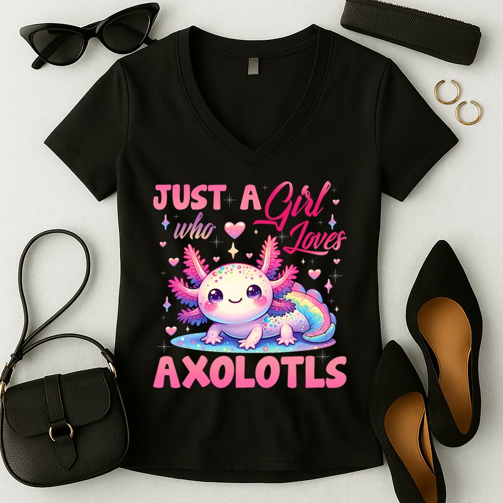 Cute Axolotl Just A Girl Who Loves Axolotls 2 Women's V-Neck T-Shirt