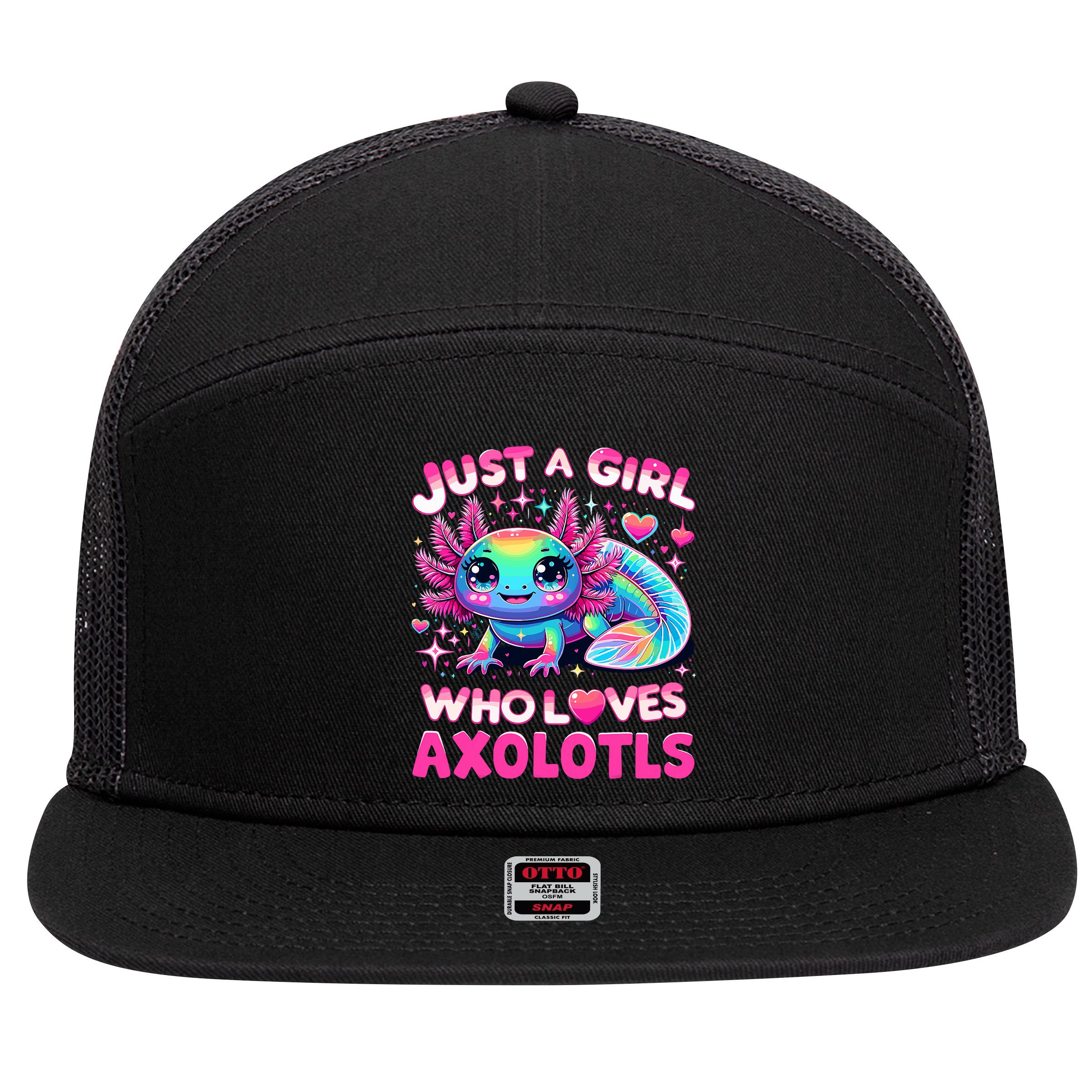 Cute Axolotl Just A Girl Who Loves Axolotls 7 Panel Mesh Trucker Snapback Hat
