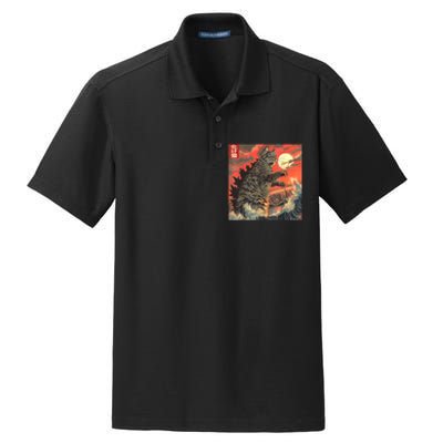 Catzilla Attacking Japan Funny Cute Cat Anime Style Dry Zone Grid Polo