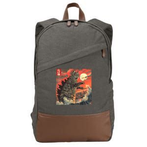 Catzilla Attacking Japan Funny Cute Cat Anime Style Cotton Canvas Backpack