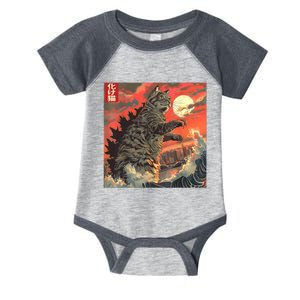 Catzilla Attacking Japan Funny Cute Cat Anime Style Infant Baby Jersey Bodysuit