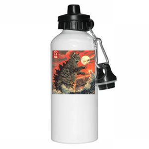 Catzilla Attacking Japan Funny Cute Cat Anime Style Aluminum Water Bottle