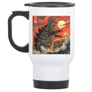 Catzilla Attacking Japan Funny Cute Cat Anime Style Stainless Steel Travel Mug