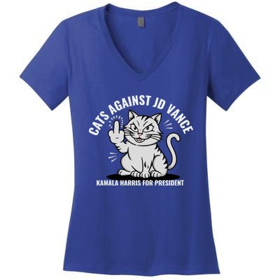 Cats Against Jd Vance Vote For Kamala Harris Childless Cat Lady Response Women's V-Neck T-Shirt