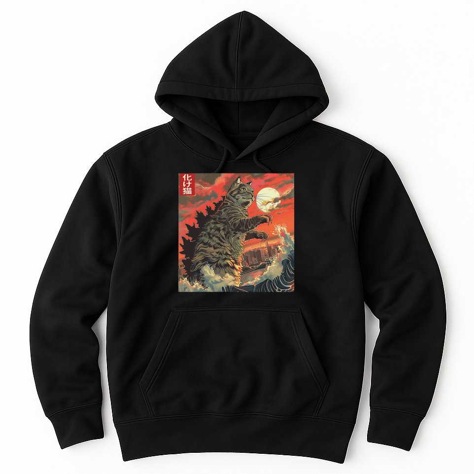Catzilla Attacking Japan Funny Cute Cat Anime Style Hoodie