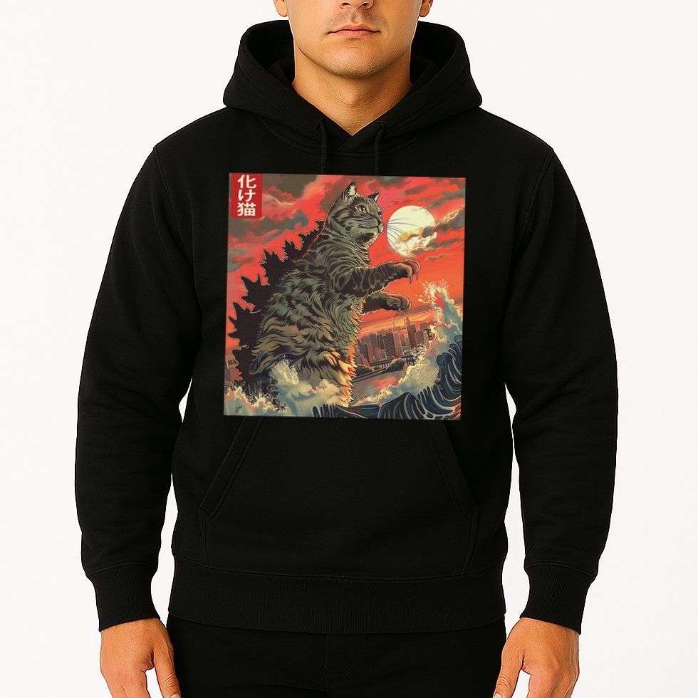 Catzilla Attacking Japan Funny Cute Cat Anime Style Hoodie