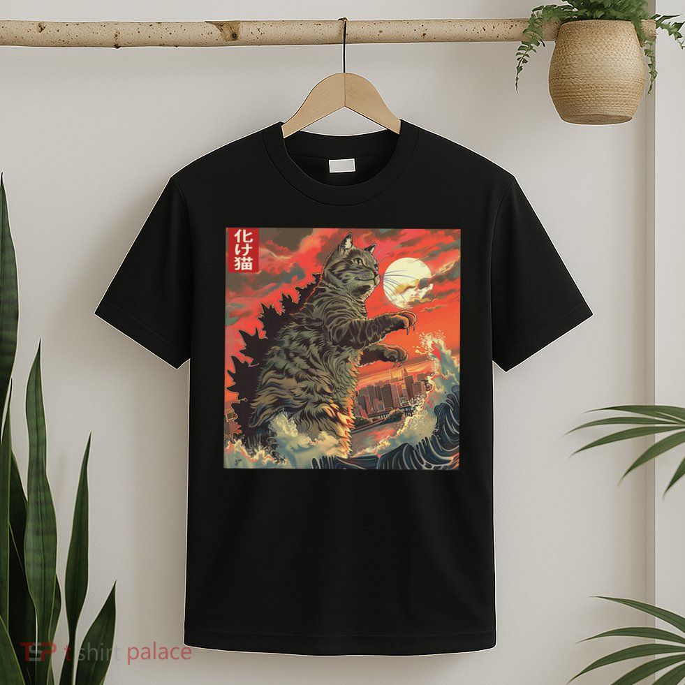 Catzilla Attacking Japan Funny Cute Cat Anime Style T-Shirt