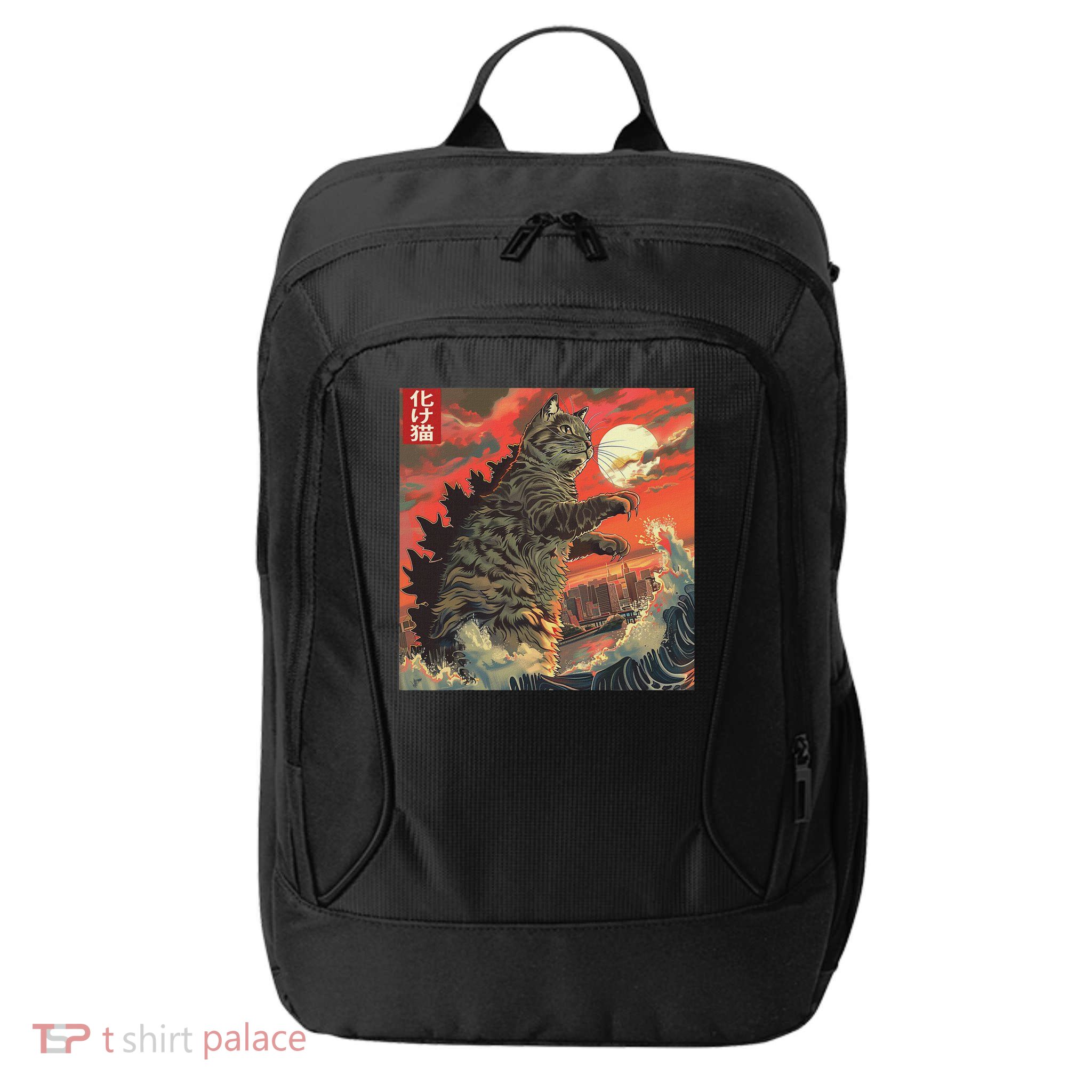 Catzilla Attacking Japan Funny Cute Cat Anime Style City Backpack