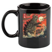 Catzilla Attacking Japan Funny Cute Cat Anime Style 11oz C Handle Ceramic Mug