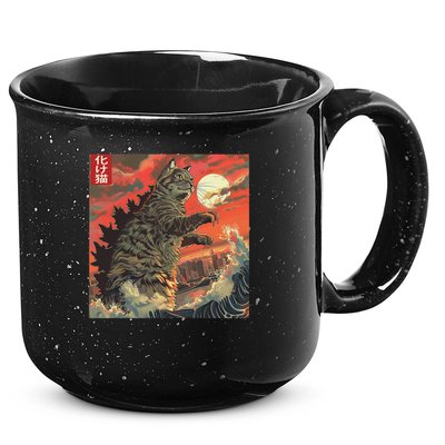 Catzilla Attacking Japan Funny Cute Cat Anime Style 15oz Campfire Ceramic Mug