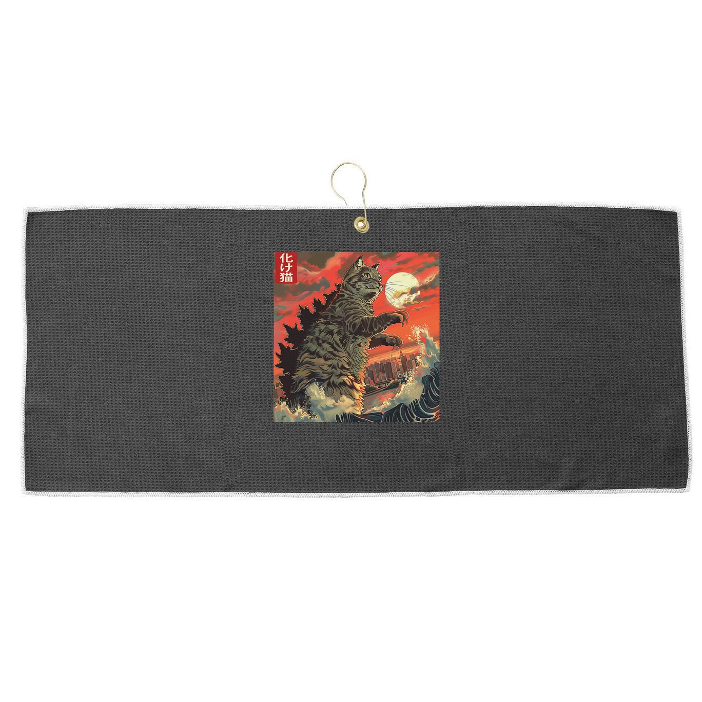 Catzilla Attacking Japan Funny Cute Cat Anime Style Large Microfiber Waffle Golf Towel