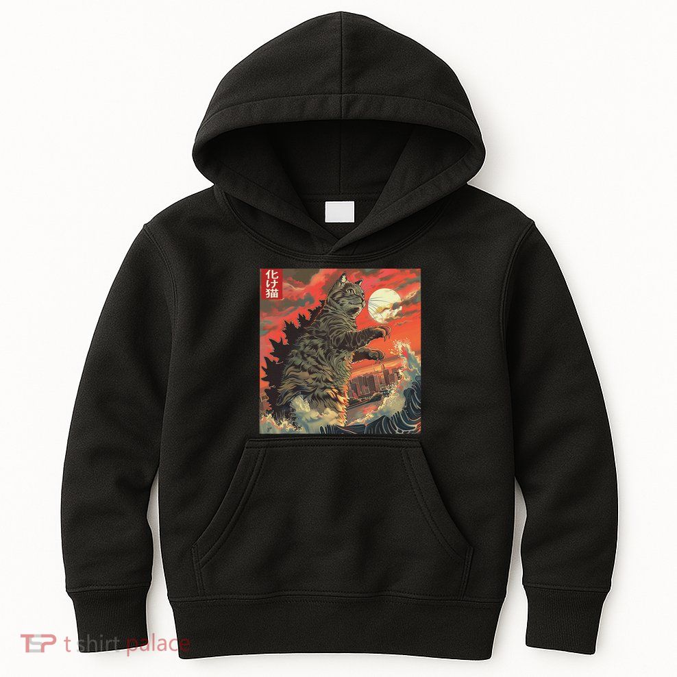 Catzilla Attacking Japan Funny Cute Cat Anime Style Kids Hoodie