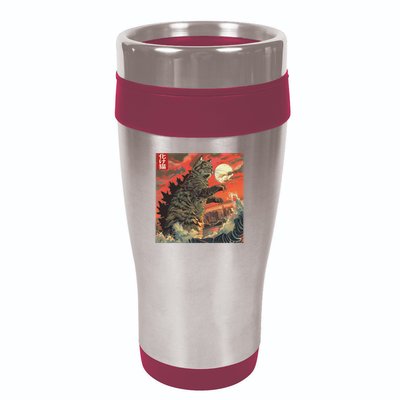 Catzilla Attacking Japan Funny Cute Cat Anime Style 16oz Travel Tumbler