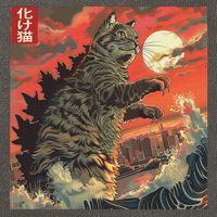 Catzilla Attacking Japan Funny Cute Cat Anime Style Cotton Canvas Backpack