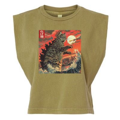 Catzilla Attacking Japan Funny Cute Cat Anime Style Garment-Dyed Women's Muscle Tee