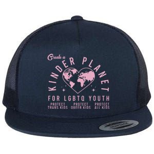 Create A Kinder Planet Lgbtq Ally Protect Transg Lgbt Flat Bill Trucker Hat