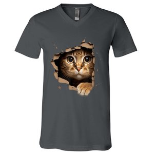 Cat Art Kitten Torn Cloth Cute Cat Owner Funny Cat V-Neck T-Shirt