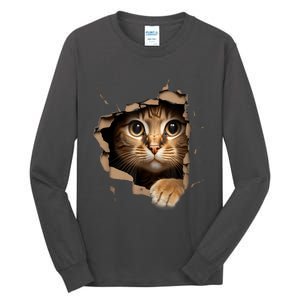 Cat Art Kitten Torn Cloth Cute Cat Owner Funny Cat Tall Long Sleeve T-Shirt