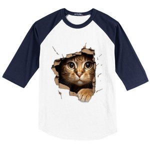 Cat Art Kitten Torn Cloth Cute Cat Owner Funny Cat Baseball Sleeve Shirt