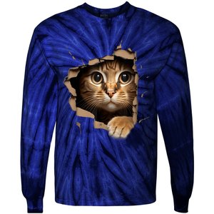 Cat Art Kitten Torn Cloth Cute Cat Owner Funny Cat Tie-Dye Long Sleeve Shirt