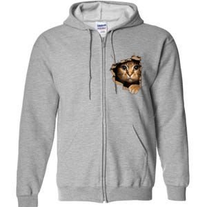 Cat Art Kitten Torn Cloth Cute Cat Owner Funny Cat Full Zip Hoodie