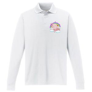 Cute Axolotl Kawaii  Rainbow Blobfish Axolotl Funny Gift  Performance Long Sleeve Polo