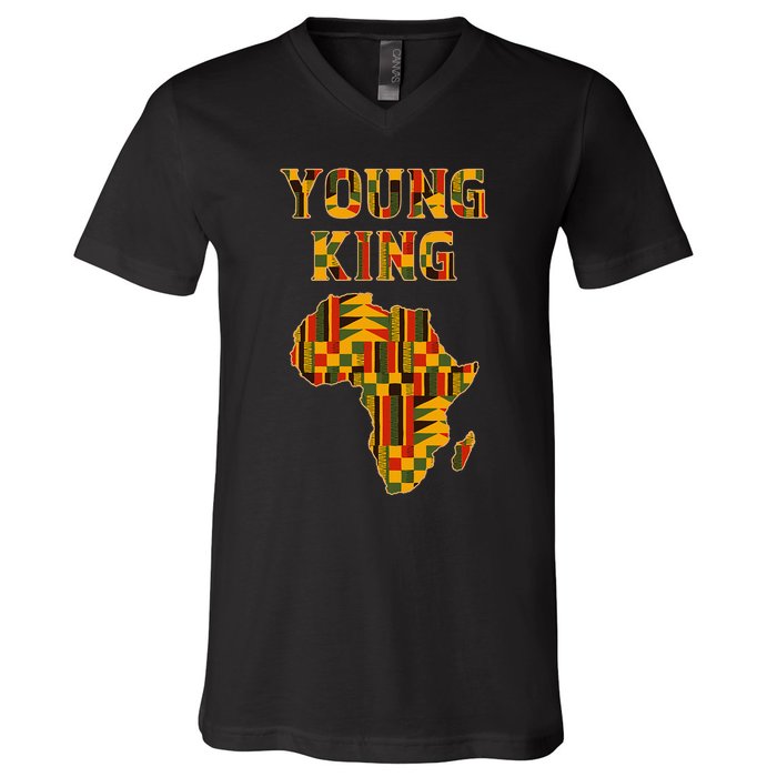 Cool African Kente Art Boy African American V-Neck T-Shirt