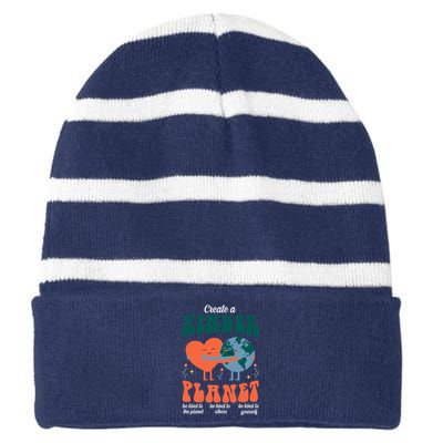 Create A Kinder Planet Earth Day Awareness Cute Striped Beanie with Solid Band