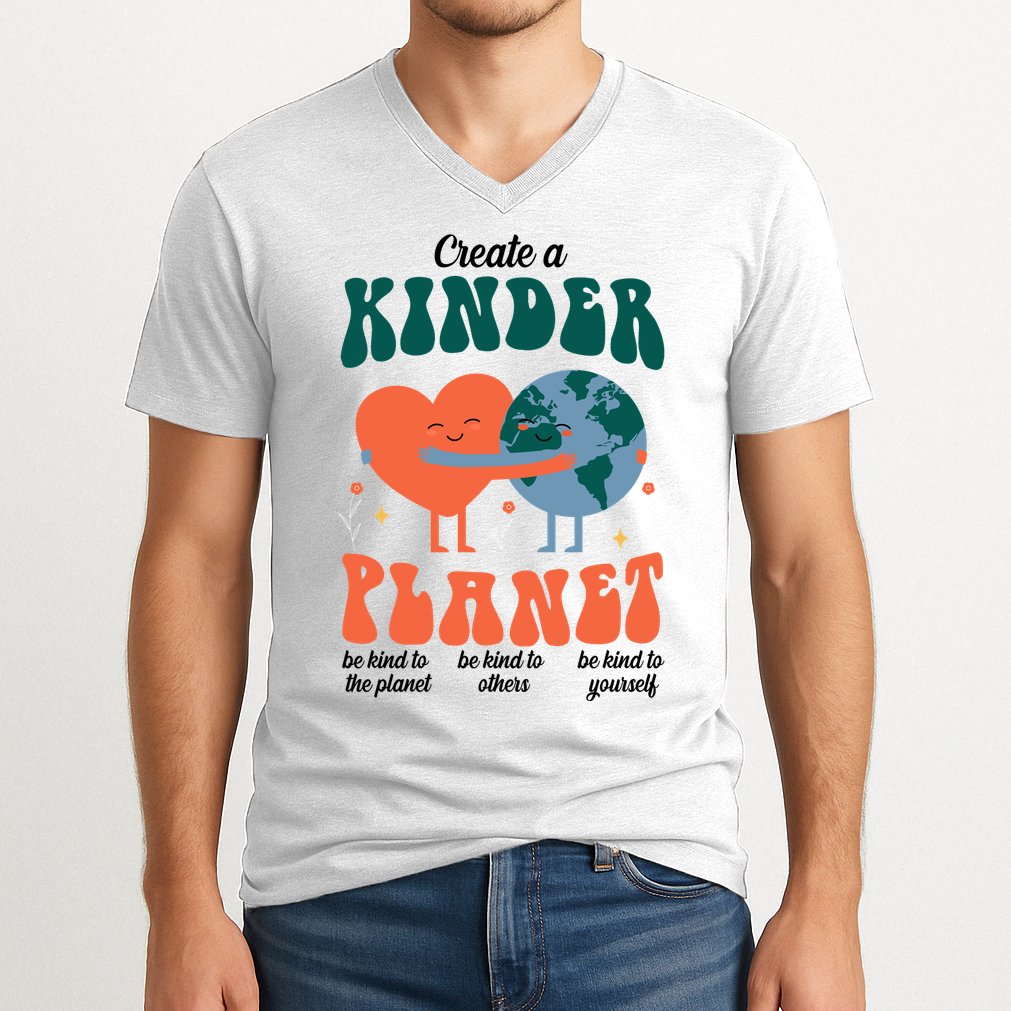 Create A Kinder Planet Earth Day Awareness Cute V-Neck T-Shirt