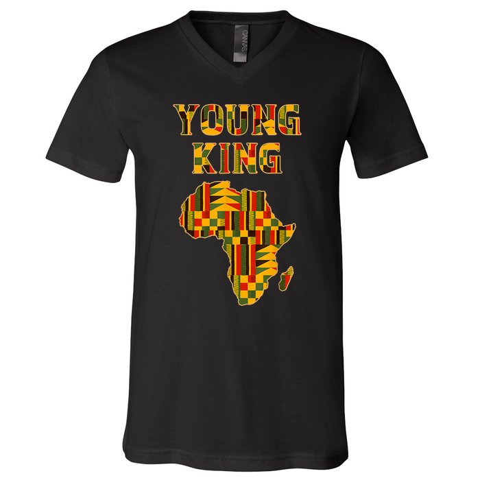 Cool African Kente Art Men Boys Kids African American Print V-Neck T-Shirt