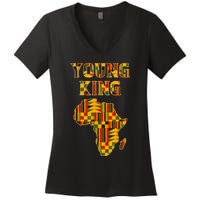 Cool African Kente Art Men Boys Kids African American Print Women's V-Neck T-Shirt