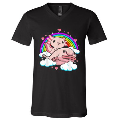 Cute Axolotl Kawaii  Rainbow Blobfish Axolotl Funny Gift V-Neck T-Shirt