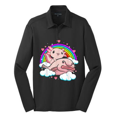 Cute Axolotl Kawaii  Rainbow Blobfish Axolotl Funny Gift Silk Touch Performance Long Sleeve Polo