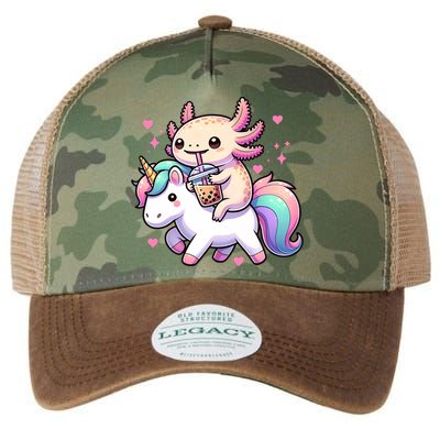 Cute Anime Kawaii Axolotl Riding A Unicorn And Drinking Boba  Legacy Tie Dye Trucker Hat