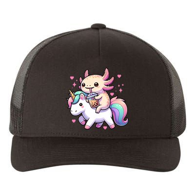 Cute Anime Kawaii Axolotl Riding A Unicorn And Drinking Boba  Yupoong Adult 5-Panel Trucker Hat