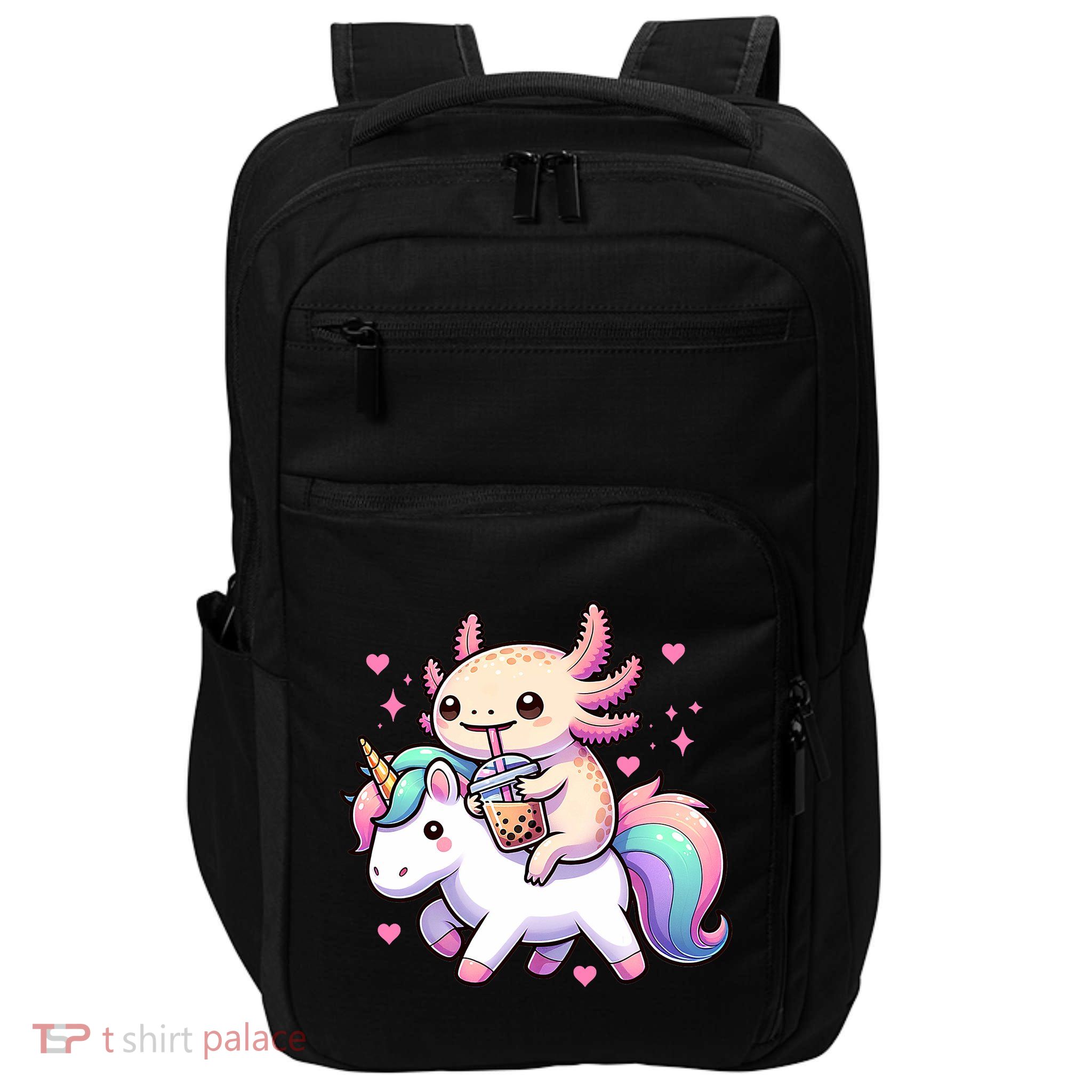 Cute Anime Kawaii Axolotl Riding A Unicorn And Drinking Boba  Impact Tech Backpack
