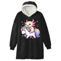 Cute Anime Kawaii Axolotl Riding A Unicorn And Drinking Boba  Hooded Wearable Blanket
