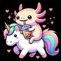 Cute Anime Kawaii Axolotl Riding A Unicorn And Drinking Boba  Bucket Hat