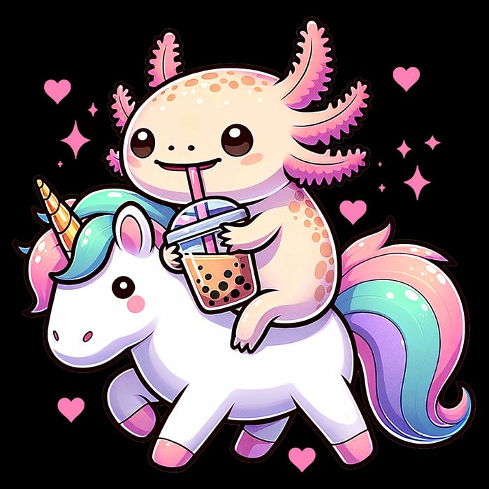 Cute Anime Kawaii Axolotl Riding A Unicorn And Drinking Boba  Bucket Hat