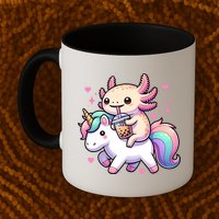 Cute Anime Kawaii Axolotl Riding A Unicorn And Drinking Boba  Mug