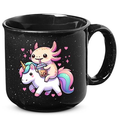 Cute Anime Kawaii Axolotl Riding A Unicorn And Drinking Boba  15oz Campfire Ceramic Mug