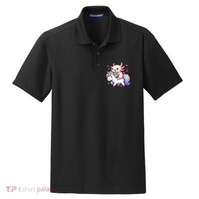 Cute Anime Kawaii Axolotl Riding A Unicorn And Drinking Boba  Dry Zone Grid Polo