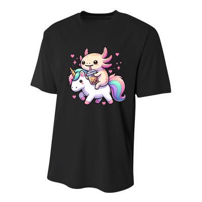 Cute Anime Kawaii Axolotl Riding A Unicorn And Drinking Boba  Youth Performance Sprint T-Shirt